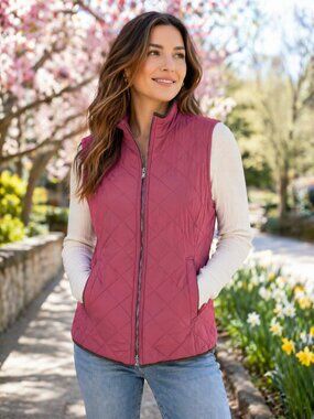 Masaschoni Quilted Vest Dusty Rose Mauve Zip Front Lightweight Size S